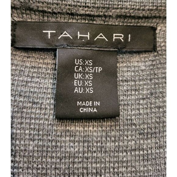 Tahari Sweater Blazer Women's XS Grey Merino Wool Blend Open Knit - Picture 3 of 4
